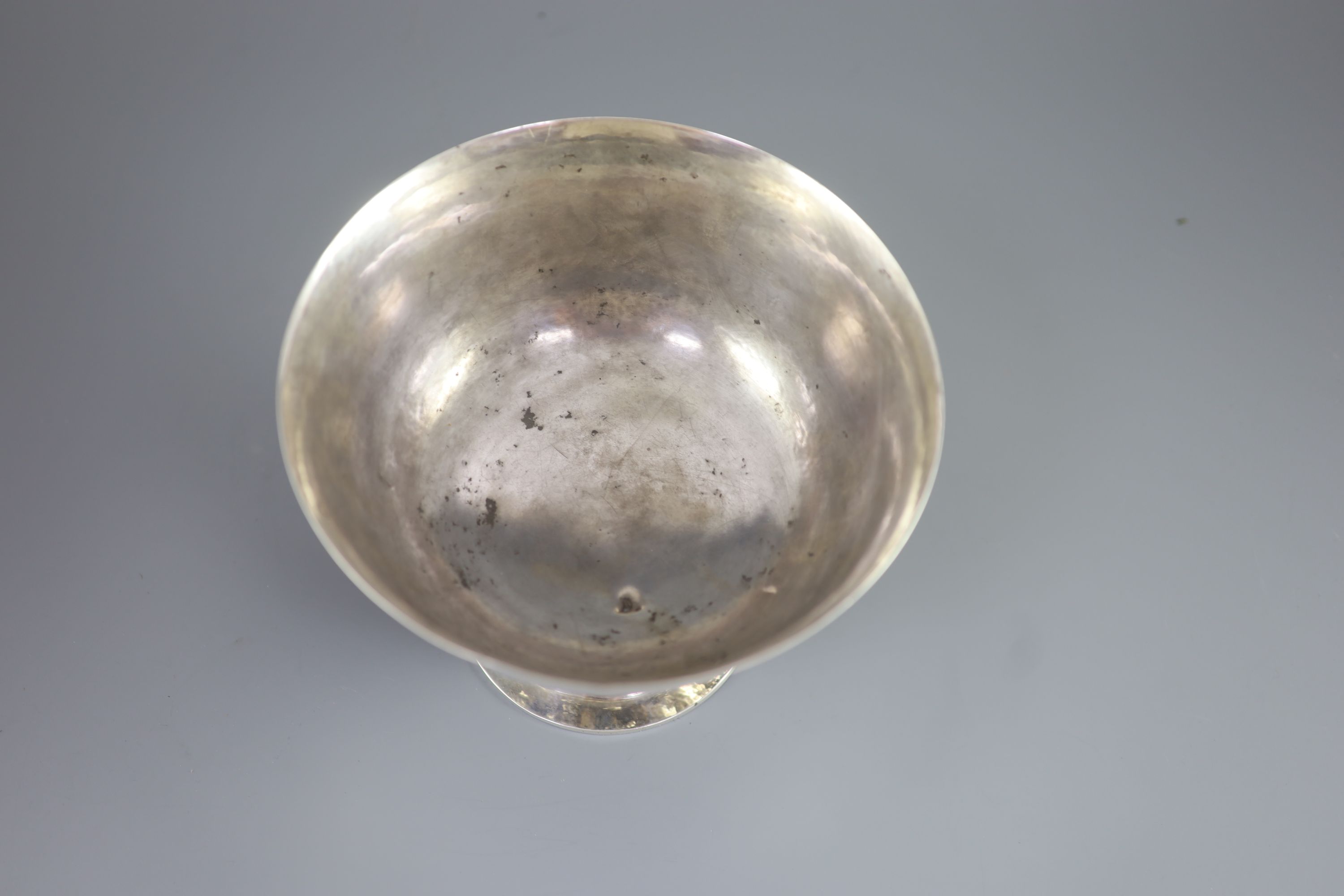 A 1920's Georg Jensen planished sterling silver pedestal bowl, design no. 197A,